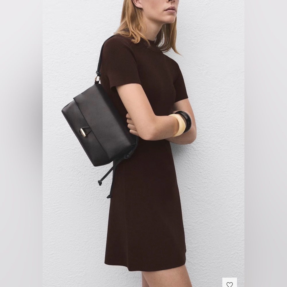 MANGO Perkins neck knitted short sleeve brown dress SIZE 6 brand new